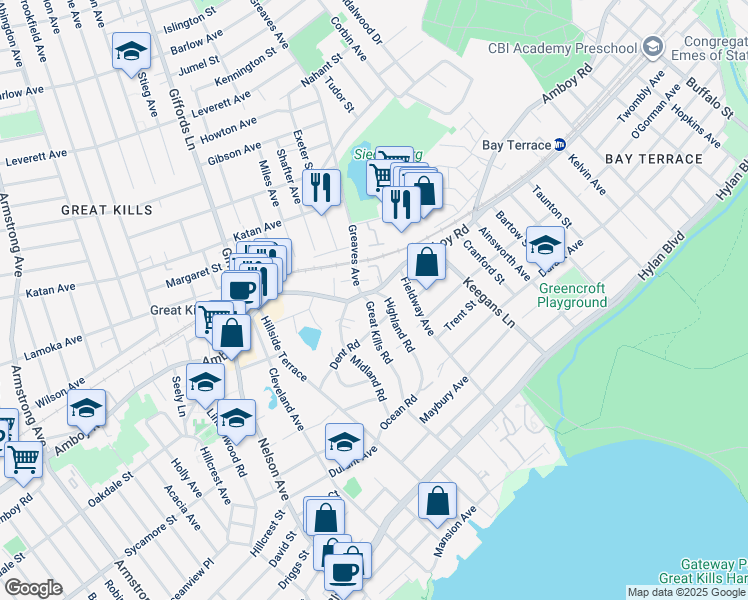 map of restaurants, bars, coffee shops, grocery stores, and more near 116 Great Kills Road in Staten Island