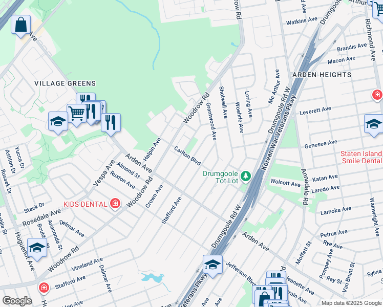 map of restaurants, bars, coffee shops, grocery stores, and more near 495 Carlton Boulevard in Staten Island