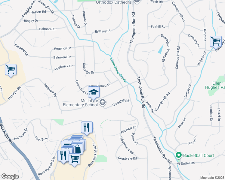 map of restaurants, bars, coffee shops, grocery stores, and more near 245 McIntyre Road in Pittsburgh