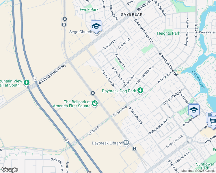 map of restaurants, bars, coffee shops, grocery stores, and more near 10995 South Freestone Road in South Jordan
