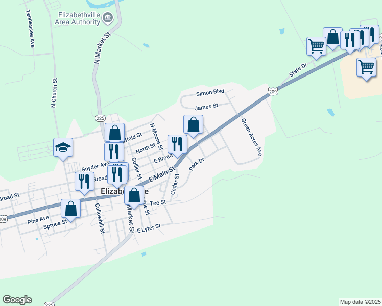 map of restaurants, bars, coffee shops, grocery stores, and more near 4178 state Route 209 in Lykens