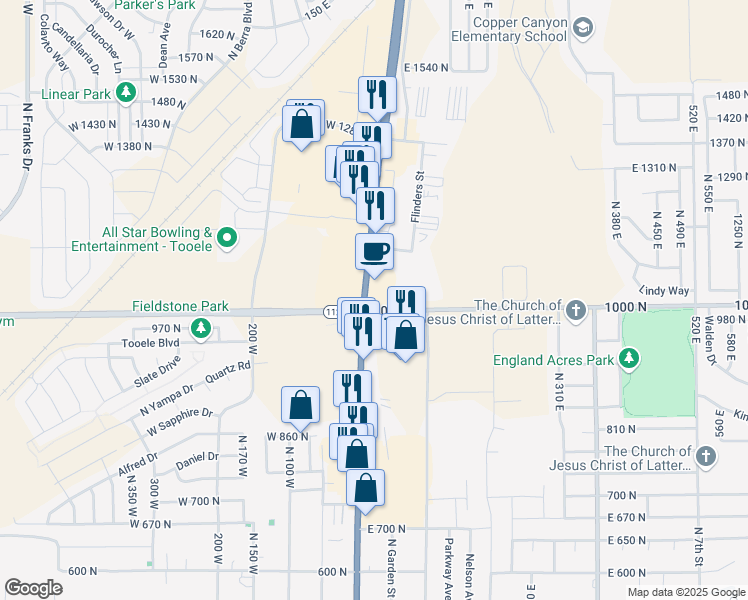 map of restaurants, bars, coffee shops, grocery stores, and more near 1024 North Main Street in Tooele