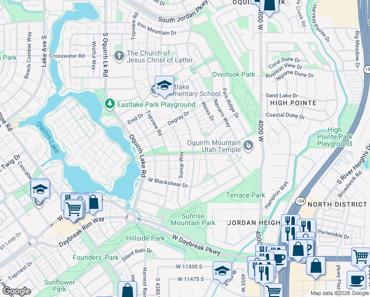 map of restaurants, bars, coffee shops, grocery stores, and more near 4277 Lake Bridge Drive in South Jordan