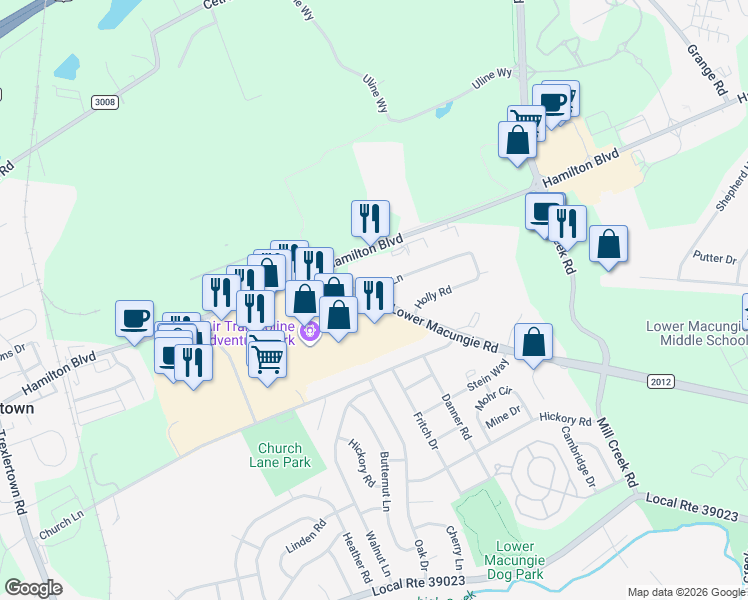 map of restaurants, bars, coffee shops, grocery stores, and more near in Trexlertown
