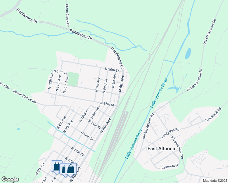 map of restaurants, bars, coffee shops, grocery stores, and more near 410 North 18th Street in Altoona