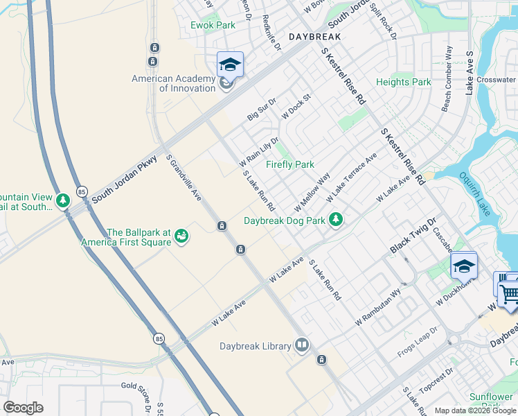 map of restaurants, bars, coffee shops, grocery stores, and more near 10872 South Gresham Drive in South Jordan