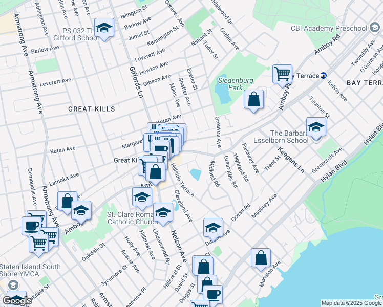 map of restaurants, bars, coffee shops, grocery stores, and more near 19 Adrienne Place in Staten Island