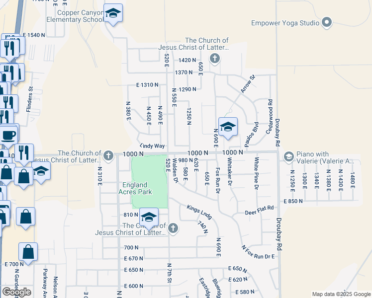 map of restaurants, bars, coffee shops, grocery stores, and more near 588 East 1030 North in Tooele