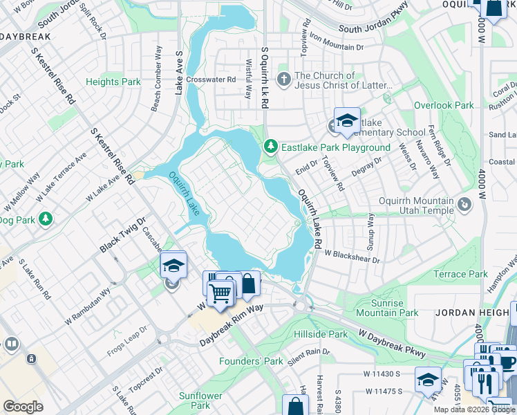 map of restaurants, bars, coffee shops, grocery stores, and more near 11038 Lake Island Drive in South Jordan