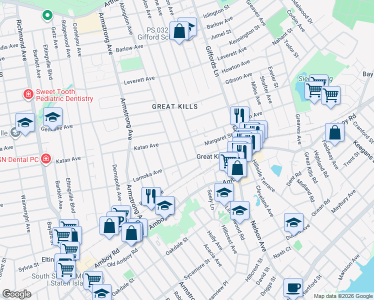 map of restaurants, bars, coffee shops, grocery stores, and more near 139 Lamoka Avenue in Staten Island