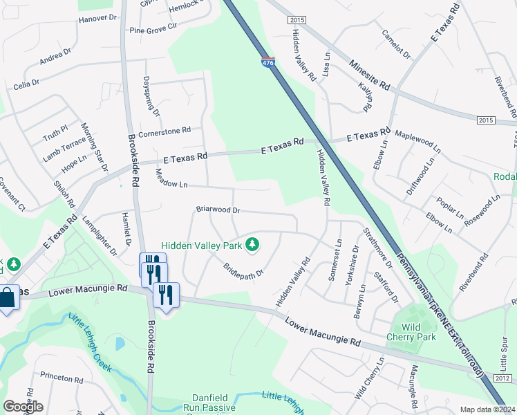 map of restaurants, bars, coffee shops, grocery stores, and more near 4921 Briarwood Drive in Macungie