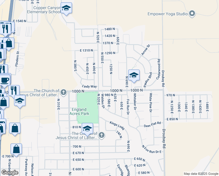 map of restaurants, bars, coffee shops, grocery stores, and more near 588 East 1030 North in Tooele