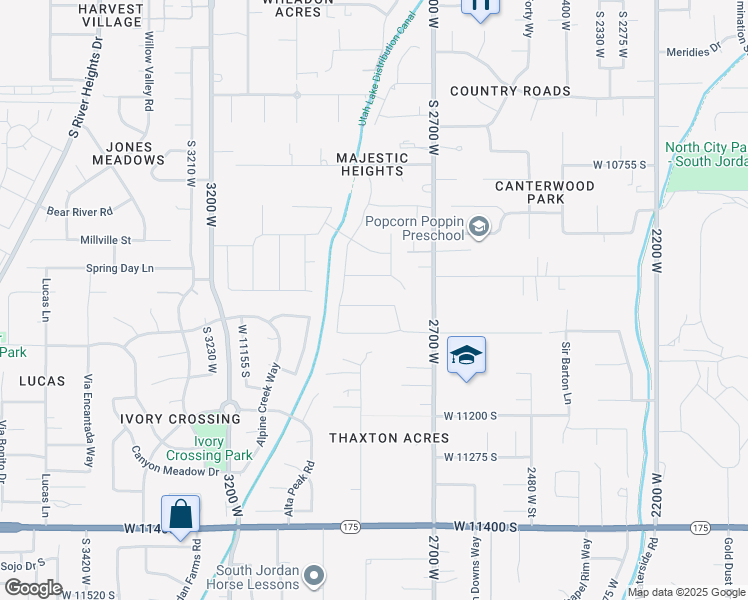 map of restaurants, bars, coffee shops, grocery stores, and more near 2834 Proudest Lane in South Jordan
