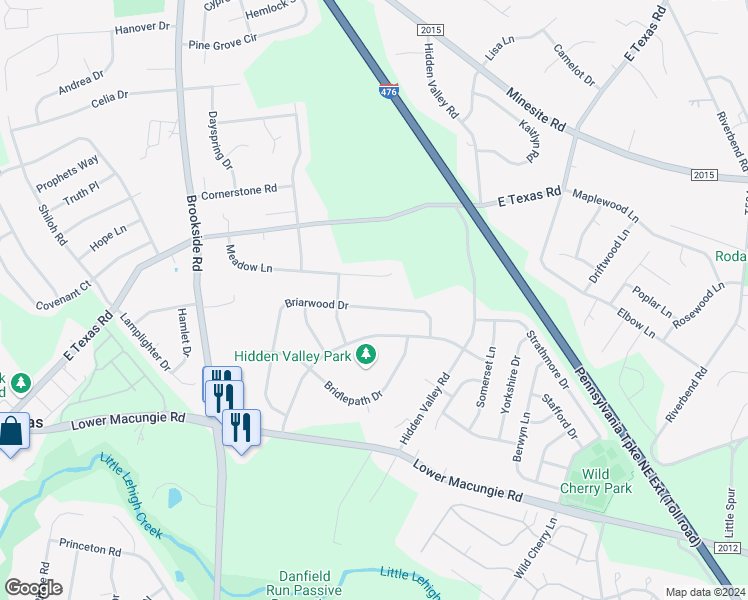 map of restaurants, bars, coffee shops, grocery stores, and more near 4921 Briarwood Drive in Macungie