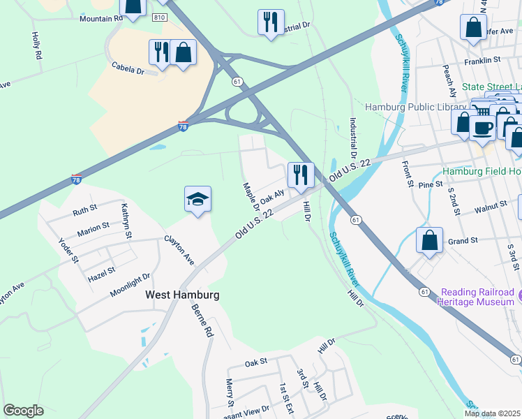 map of restaurants, bars, coffee shops, grocery stores, and more near 429 West State Street in Hamburg
