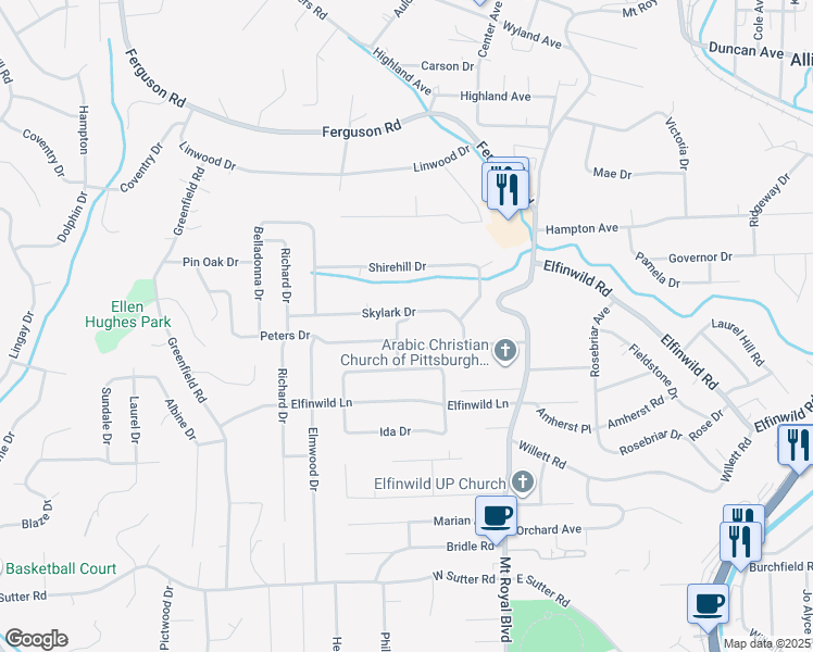 map of restaurants, bars, coffee shops, grocery stores, and more near 131 Peters Drive in Glenshaw