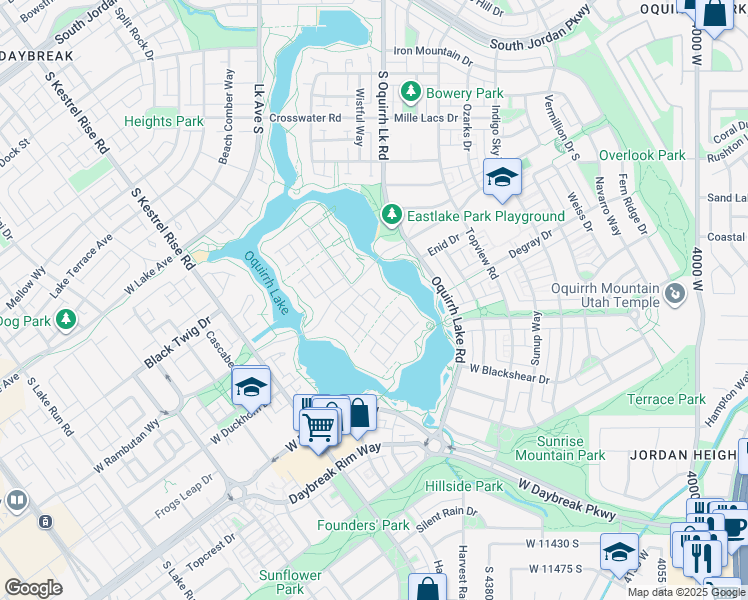 map of restaurants, bars, coffee shops, grocery stores, and more near 10993 Lake Island Drive in South Jordan
