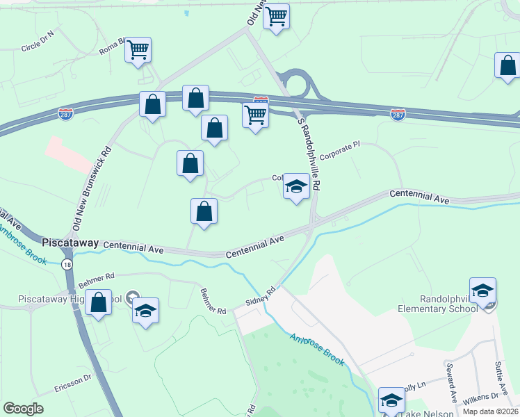map of restaurants, bars, coffee shops, grocery stores, and more near 1033-1099 Centennial Avenue in Piscataway Township