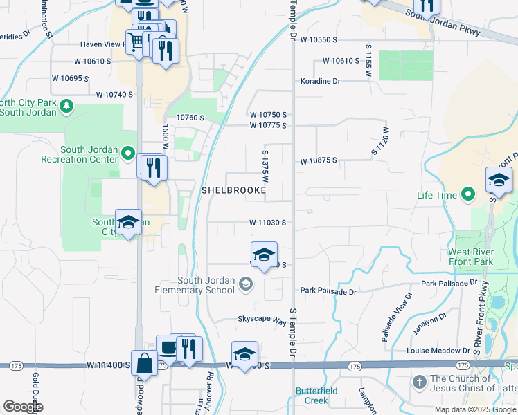 map of restaurants, bars, coffee shops, grocery stores, and more near 1394 West 11030 South in South Jordan
