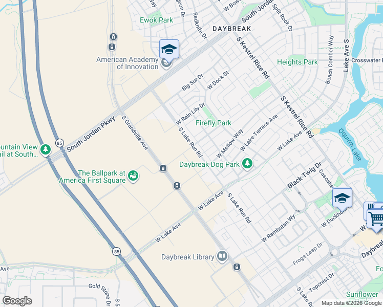 map of restaurants, bars, coffee shops, grocery stores, and more near 10872 South Gresham Drive in South Jordan