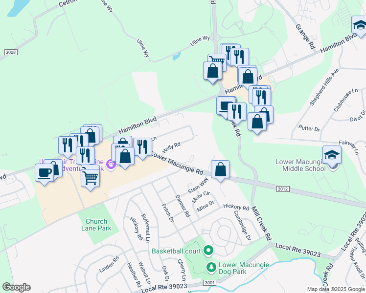 map of restaurants, bars, coffee shops, grocery stores, and more near 6664 Ivy Lane in Allentown