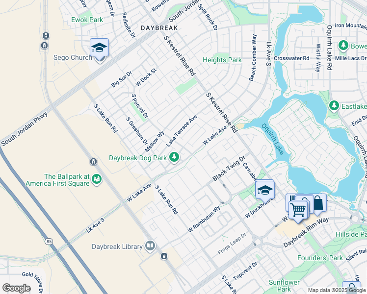 map of restaurants, bars, coffee shops, grocery stores, and more near 10858 South Porcini Drive in South Jordan