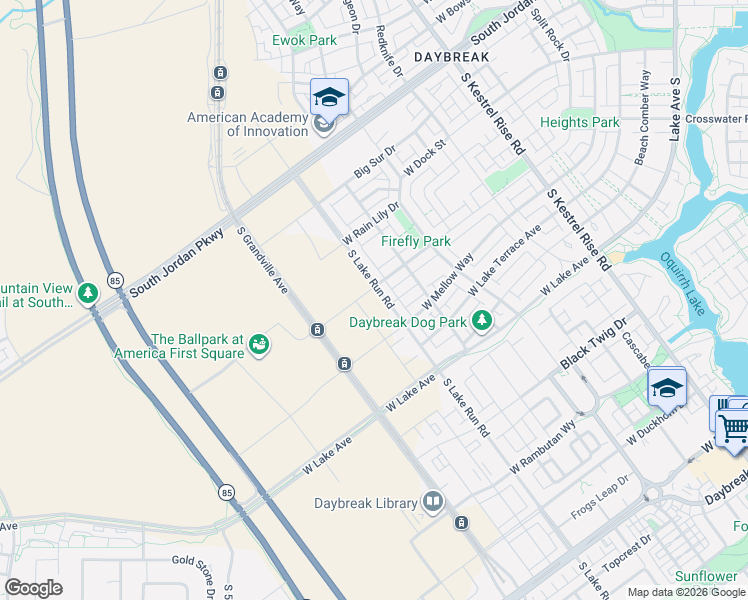 map of restaurants, bars, coffee shops, grocery stores, and more near 10872 South Gresham Drive in South Jordan