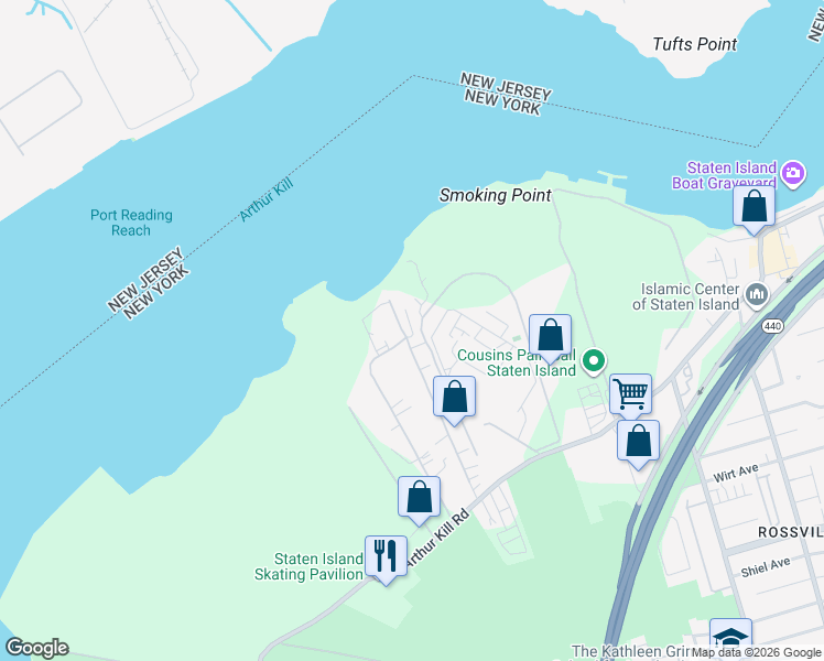 map of restaurants, bars, coffee shops, grocery stores, and more near 80 Industrial Loop in Staten Island