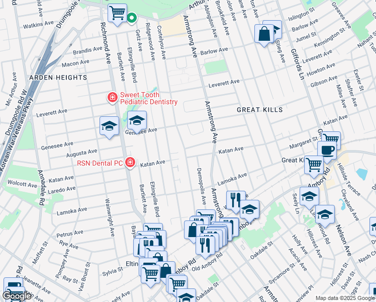map of restaurants, bars, coffee shops, grocery stores, and more near 311 Cortelyou Avenue in Staten Island