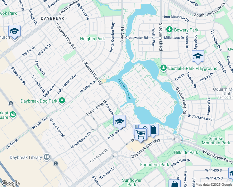 map of restaurants, bars, coffee shops, grocery stores, and more near 11007 South Kestrel Rise Road in South Jordan