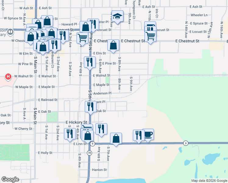 map of restaurants, bars, coffee shops, grocery stores, and more near 746 Anderson Place in Canton