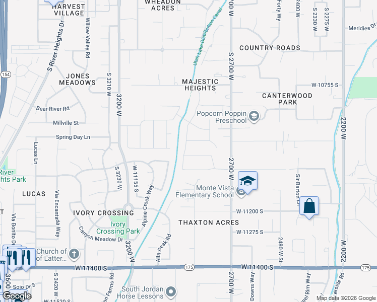 map of restaurants, bars, coffee shops, grocery stores, and more near 2871 Proudest Lane in South Jordan