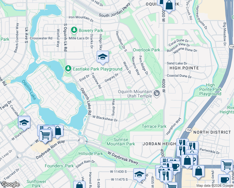 map of restaurants, bars, coffee shops, grocery stores, and more near 10991 Sunup Way in South Jordan