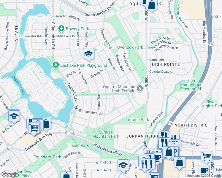map of restaurants, bars, coffee shops, grocery stores, and more near 10984 Manitou Way in South Jordan
