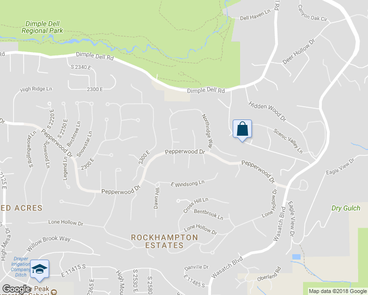 map of restaurants, bars, coffee shops, grocery stores, and more near 2 Northridge Way in Sandy