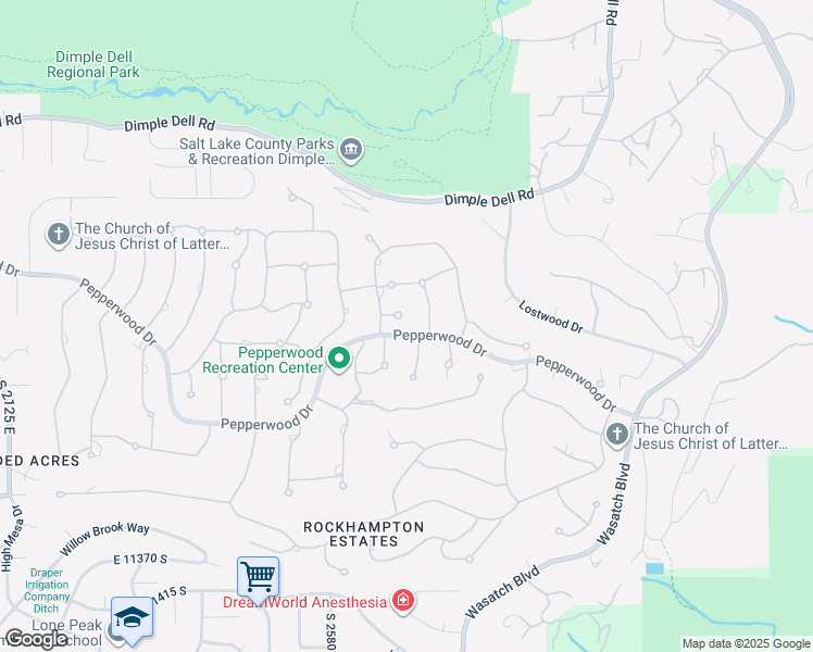 map of restaurants, bars, coffee shops, grocery stores, and more near 2 Northridge Way in Sandy