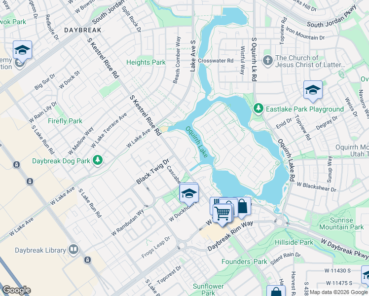 map of restaurants, bars, coffee shops, grocery stores, and more near 11003 South Kestrel Rise Road in South Jordan