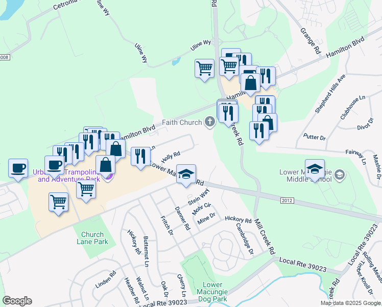 map of restaurants, bars, coffee shops, grocery stores, and more near 6644 Ivy Lane in Allentown