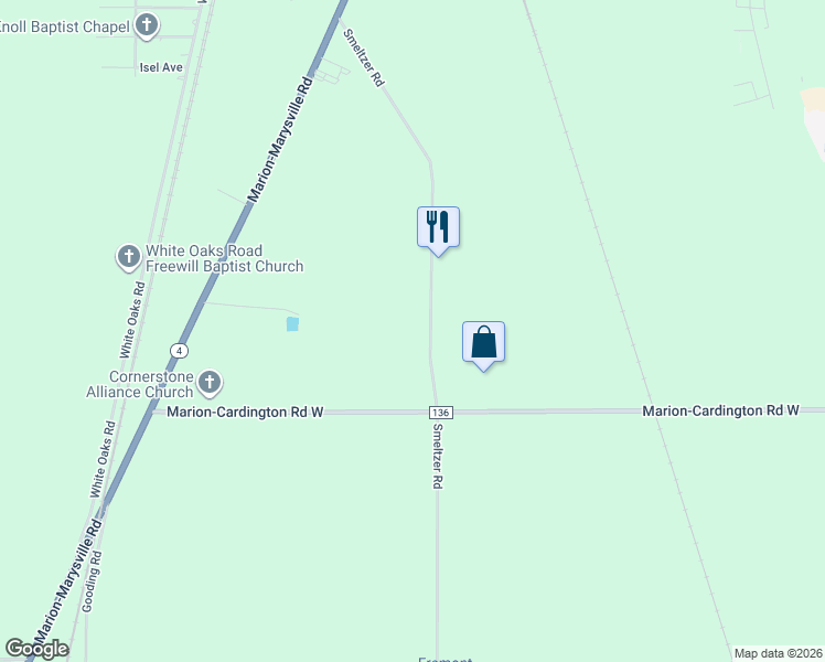 map of restaurants, bars, coffee shops, grocery stores, and more near 1939 Smeltzer Road in Marion