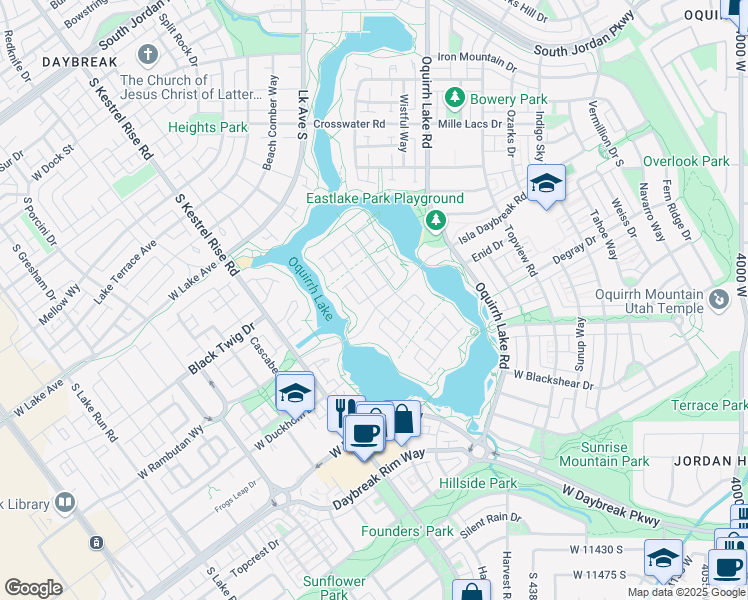 map of restaurants, bars, coffee shops, grocery stores, and more near 10934 Lake Island Drive in South Jordan