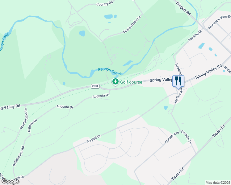 map of restaurants, bars, coffee shops, grocery stores, and more near 1673 Spring Valley Road in Bethlehem