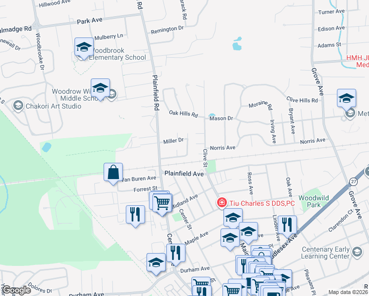 map of restaurants, bars, coffee shops, grocery stores, and more near 86 Willow Road in Metuchen