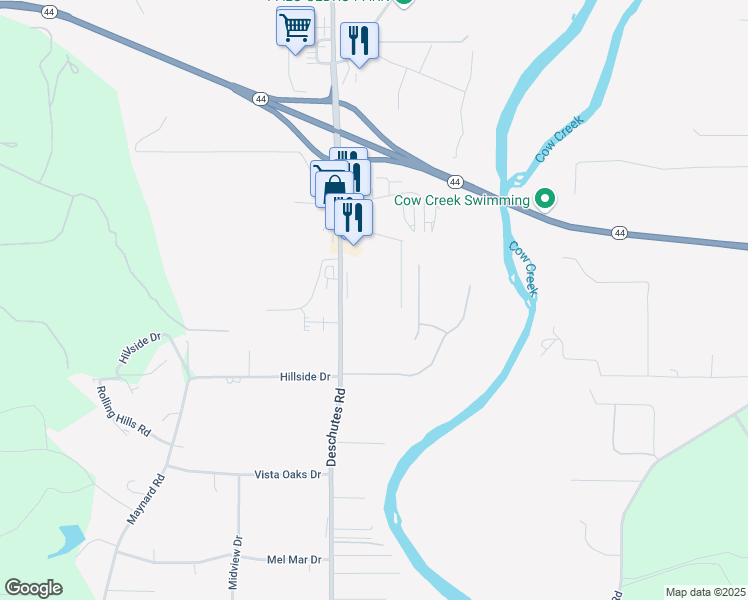 map of restaurants, bars, coffee shops, grocery stores, and more near 9087 Deschutes Road in Palo Cedro