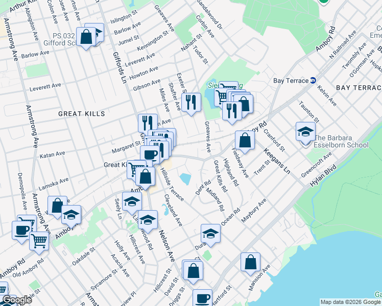 map of restaurants, bars, coffee shops, grocery stores, and more near 26 Lamoka Avenue in Staten Island