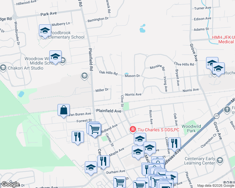 map of restaurants, bars, coffee shops, grocery stores, and more near 11 Cape Court in Metuchen