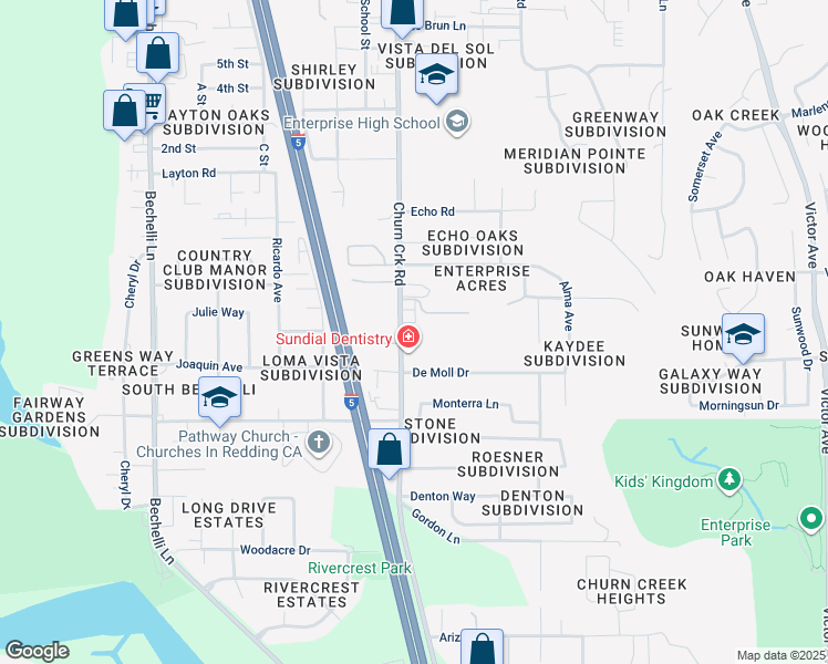 map of restaurants, bars, coffee shops, grocery stores, and more near 1020 Michael Lane in Redding