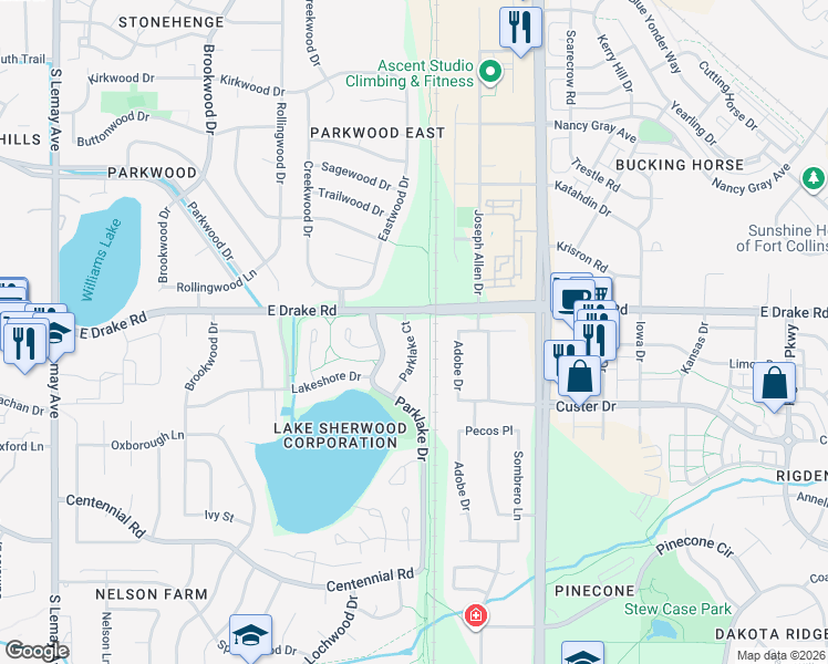 map of restaurants, bars, coffee shops, grocery stores, and more near in Fort Collins