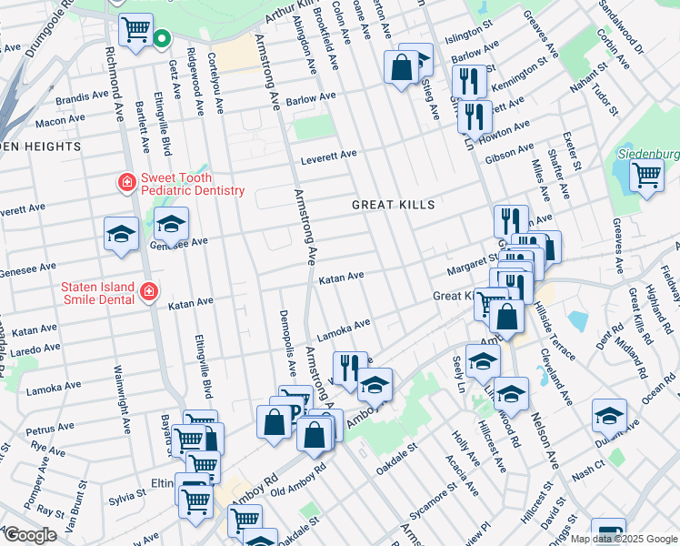 map of restaurants, bars, coffee shops, grocery stores, and more near 35 East Figurea Avenue in Staten Island