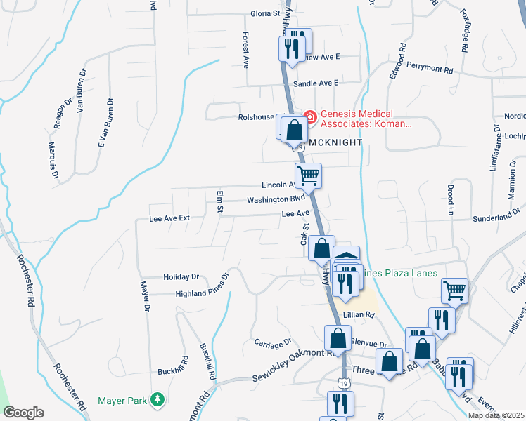 map of restaurants, bars, coffee shops, grocery stores, and more near 224 Lee Avenue in Pittsburgh