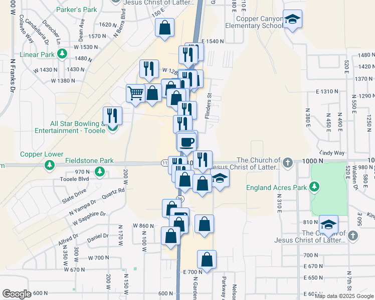 map of restaurants, bars, coffee shops, grocery stores, and more near 1024 North Main Street in Tooele